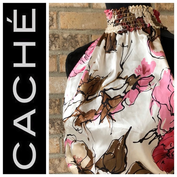 Like New Silk Floral Cache Halter Blouse Sz M - Picture 3 of 7